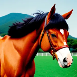 Majestic Thoroughbred Stallion Grazing in Green Pasture