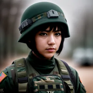 Happy Worker in Military Uniform with Safety Helmet