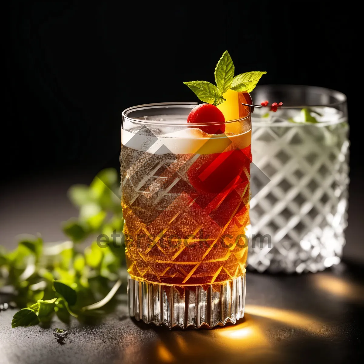 Picture of Fresh Fruit Tea Cocktail with Mint Garnish