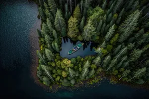 River flowing through lush green forest landscape