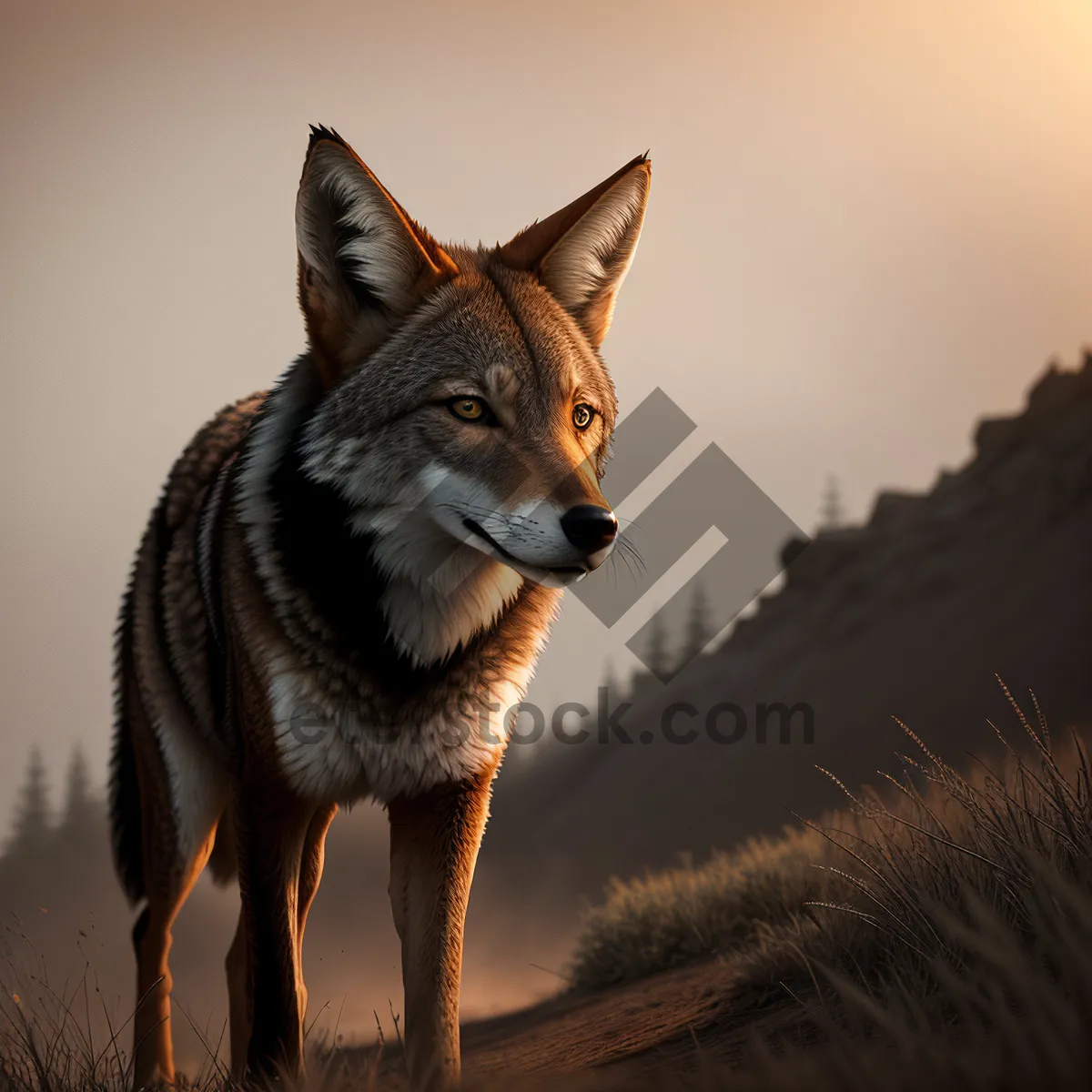 Picture of Cute Coyote Canine with Intense Gaze