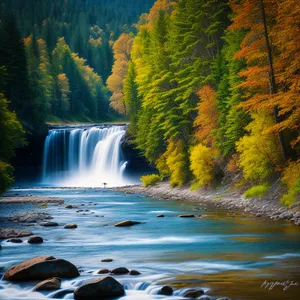 Serene Waterfall in Autumn Forest