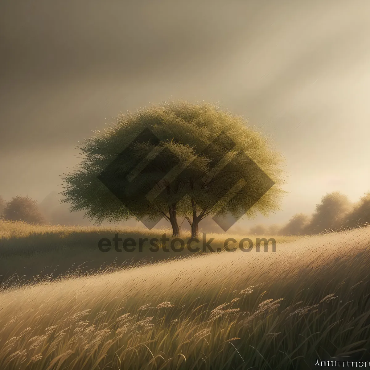Picture of Sunny agricultural landscape with rolling meadows and wheat fields