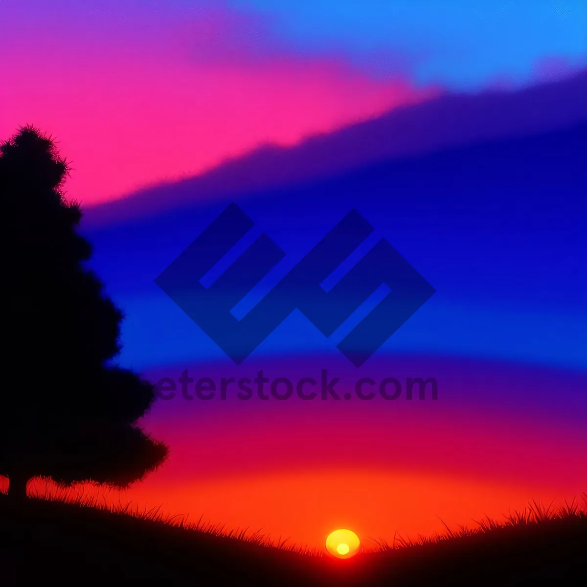 Picture of Glowing Sunset Behind Silhouetted Trees.