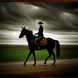 Thoroughbred Stallion in Stock Saddle Riding