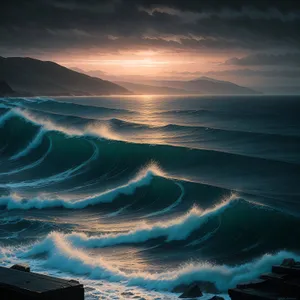 Serene Beach Sunset Over Ocean