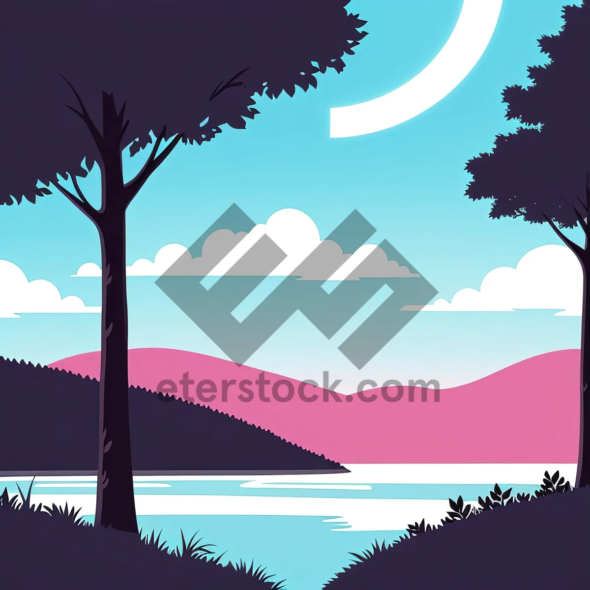 Picture of Artistic Skyline in a Rural Landscape with Tree Design