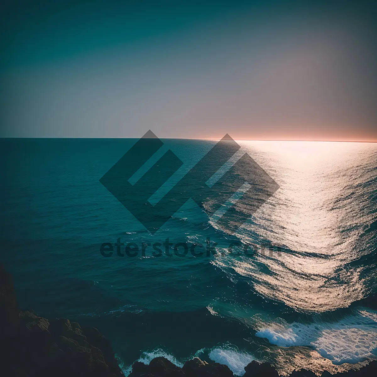 Picture of Serene Tropical Sunset Over Sparkling Ocean Waves