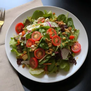 Fresh and healthy gourmet vegetable salad with cheese