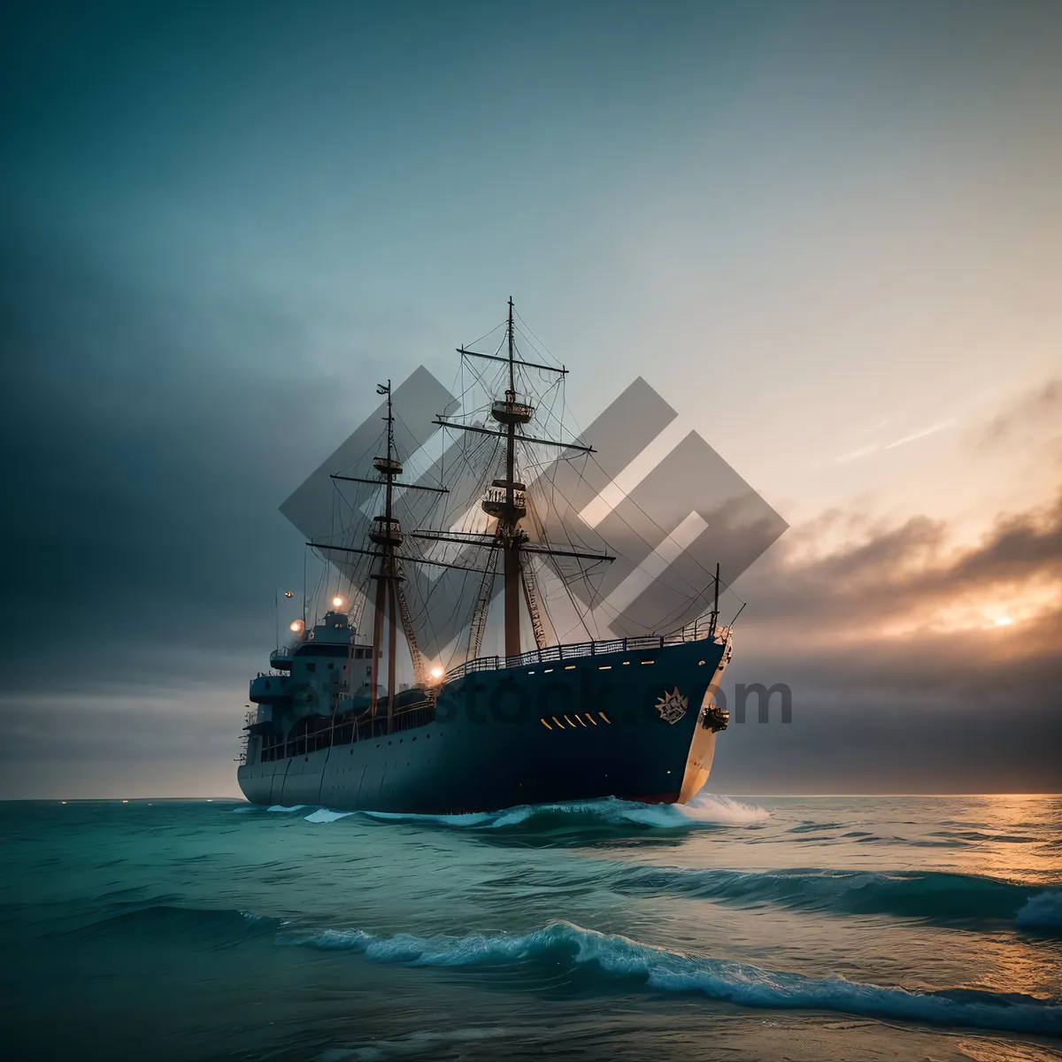 Picture of Nautical Harbor: Vintage Pirate Ship Sailing on the Ocean