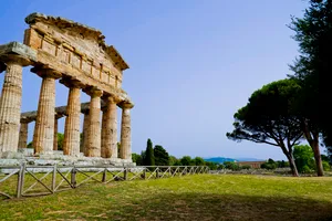 Ancient Temple Ruins against Blue Sky