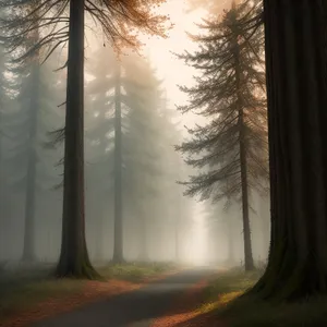 Misty Morning in Serene Autumn Forest