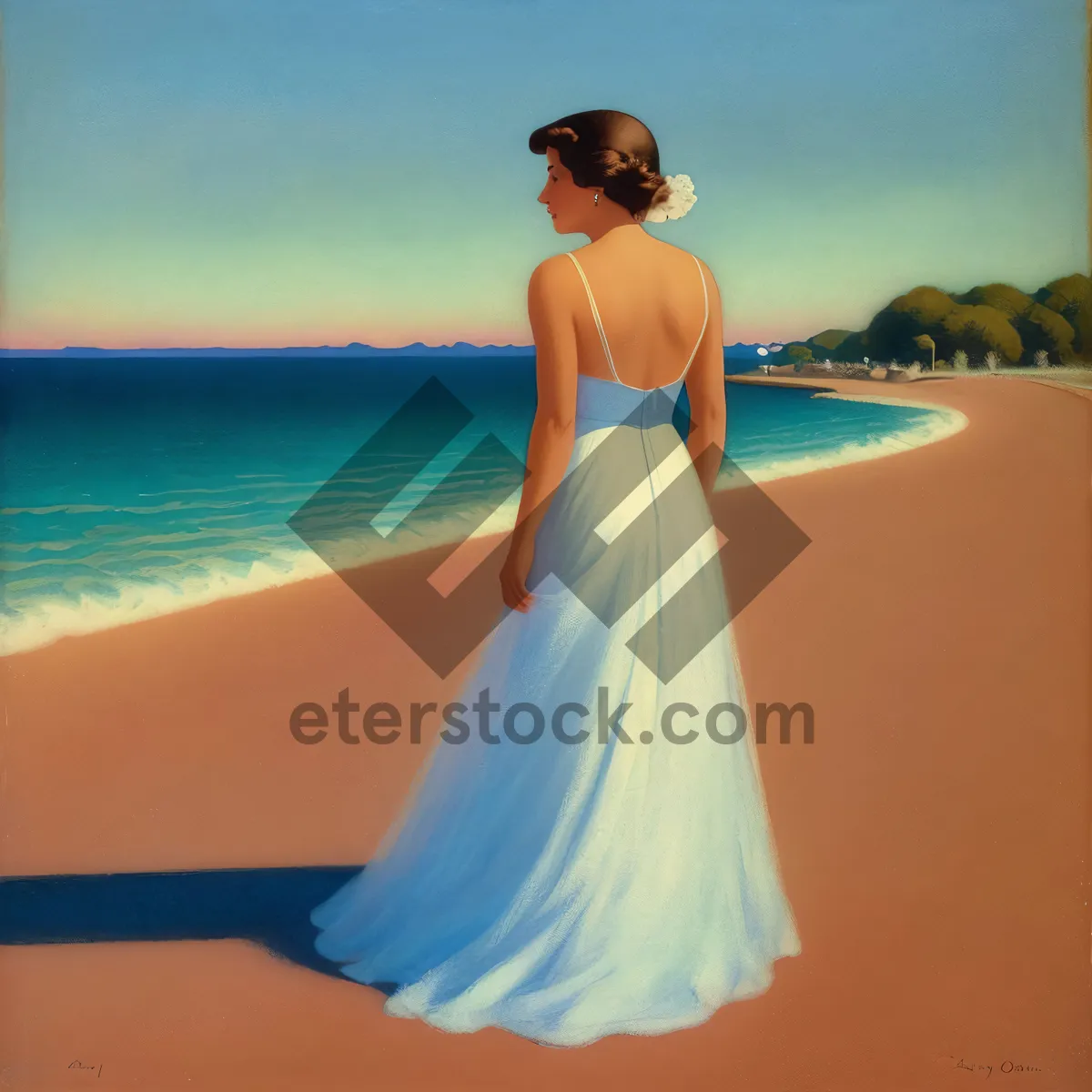 Picture of Smiling Bride in Beach Wedding Gown