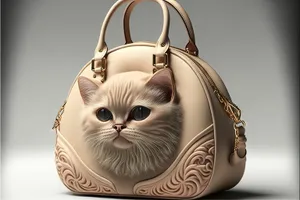 Gray kitten with curious expression in purse