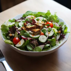 Gourmet Vegetable Salad with Grilled Meat and Cheese