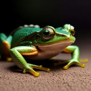 Vibrant Eyed Tree Frog with Lean Abstraction