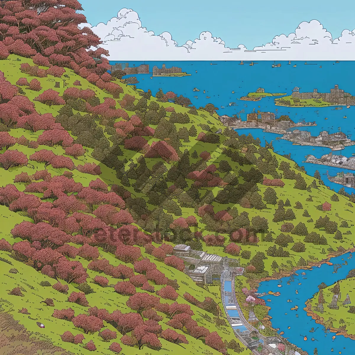 Picture of Scenic Park Landscape with Mountain and River