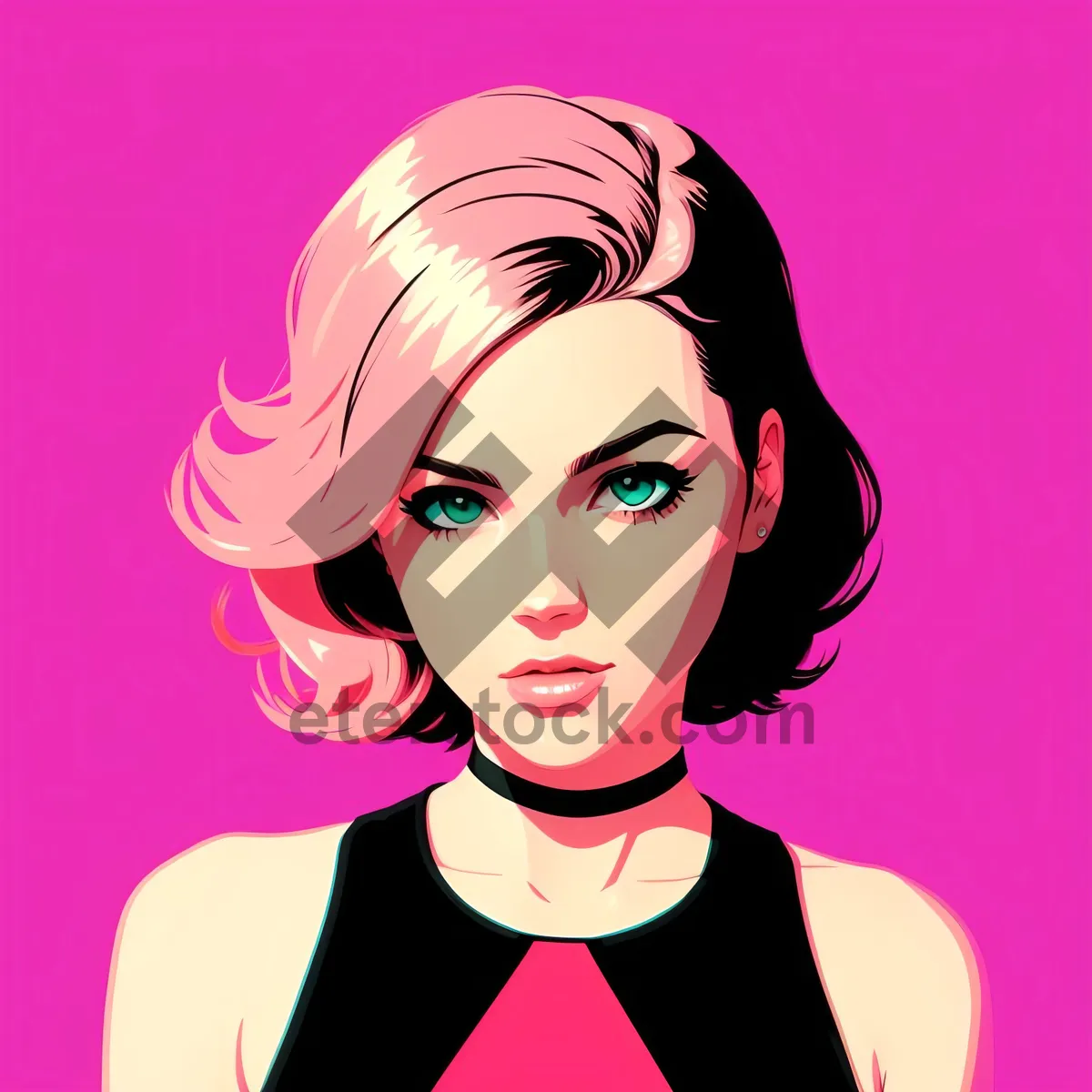 Picture of Attractive Lady with Stylish Haircut in Fashionable Cartoon Portrait