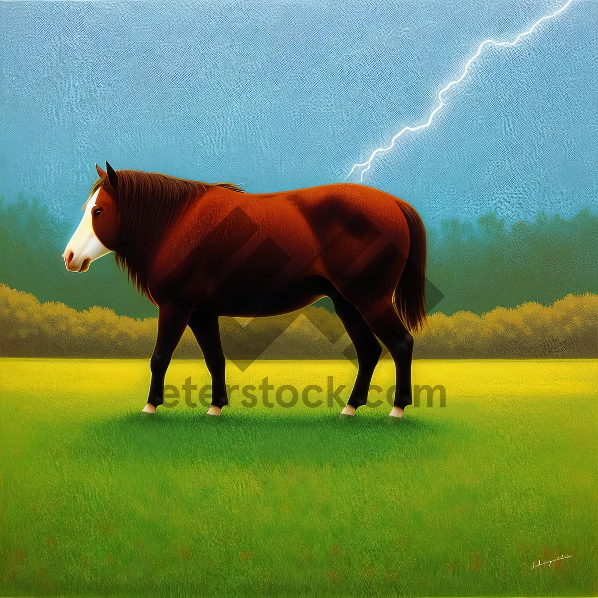 Picture of Thoroughbred Stallions Grazing in Rural Pasture