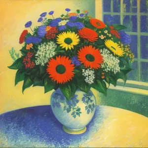 Colorful Sunflower Bouquet in Ceramic Vase