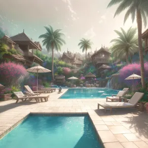 Relaxing Tropical Pool Oasis at Resort
