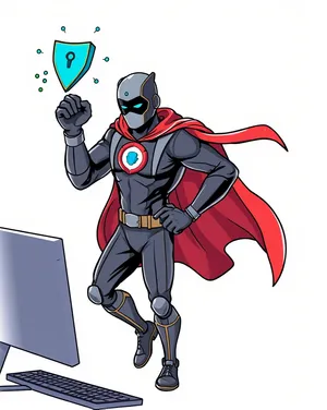 Superhero Man Silhouette with Amulet and Cape Cartoon Character
