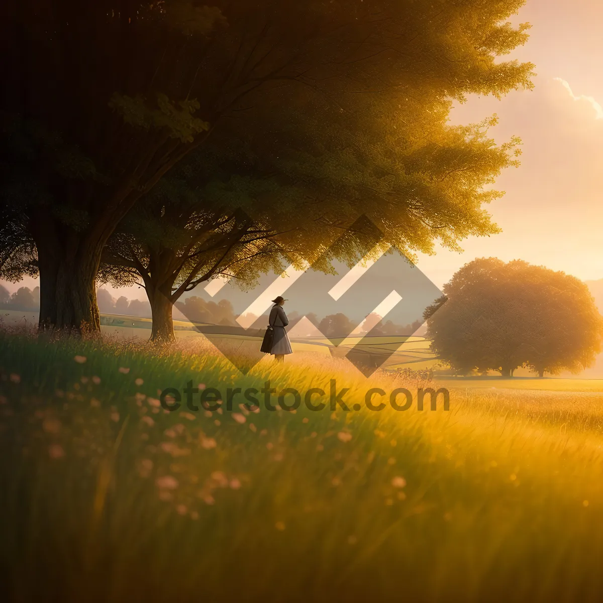 Picture of Splendid Sunset over Serene Countryside Meadow
