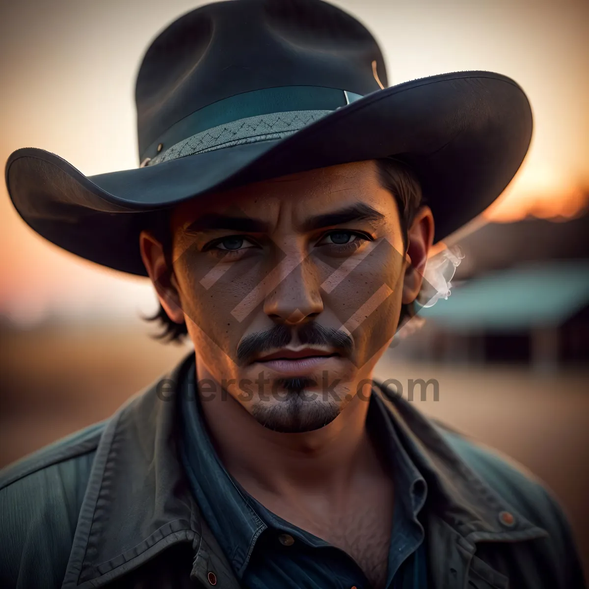 Picture of Smiling Cowboy Man in Black Western Hat