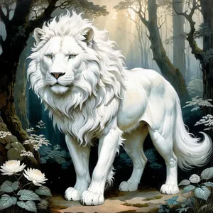 Male lion with intense stare in the wild.