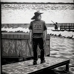 Silhouetted Man Paddling on Ocean Sunset