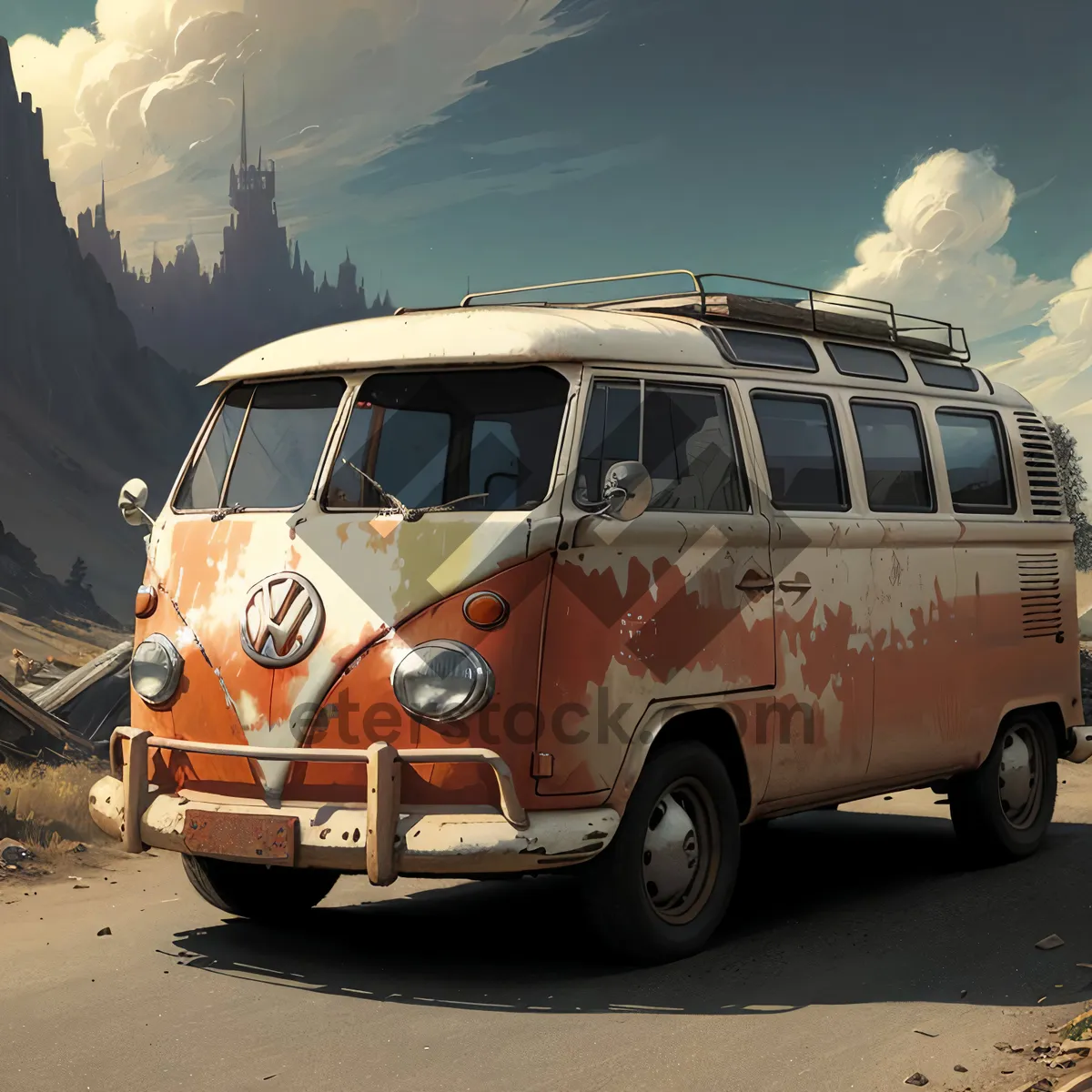 Picture of Speedy travel on road: van bus camper car.