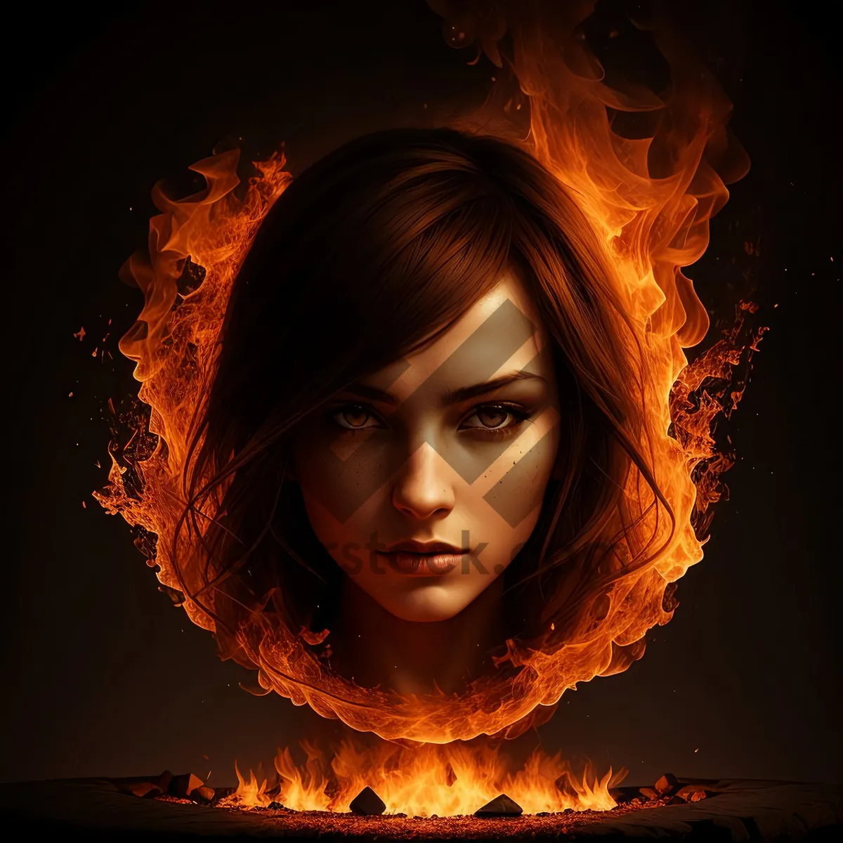 Picture of Fiery Elegance: Brunette Beauty with a Flaming Glow