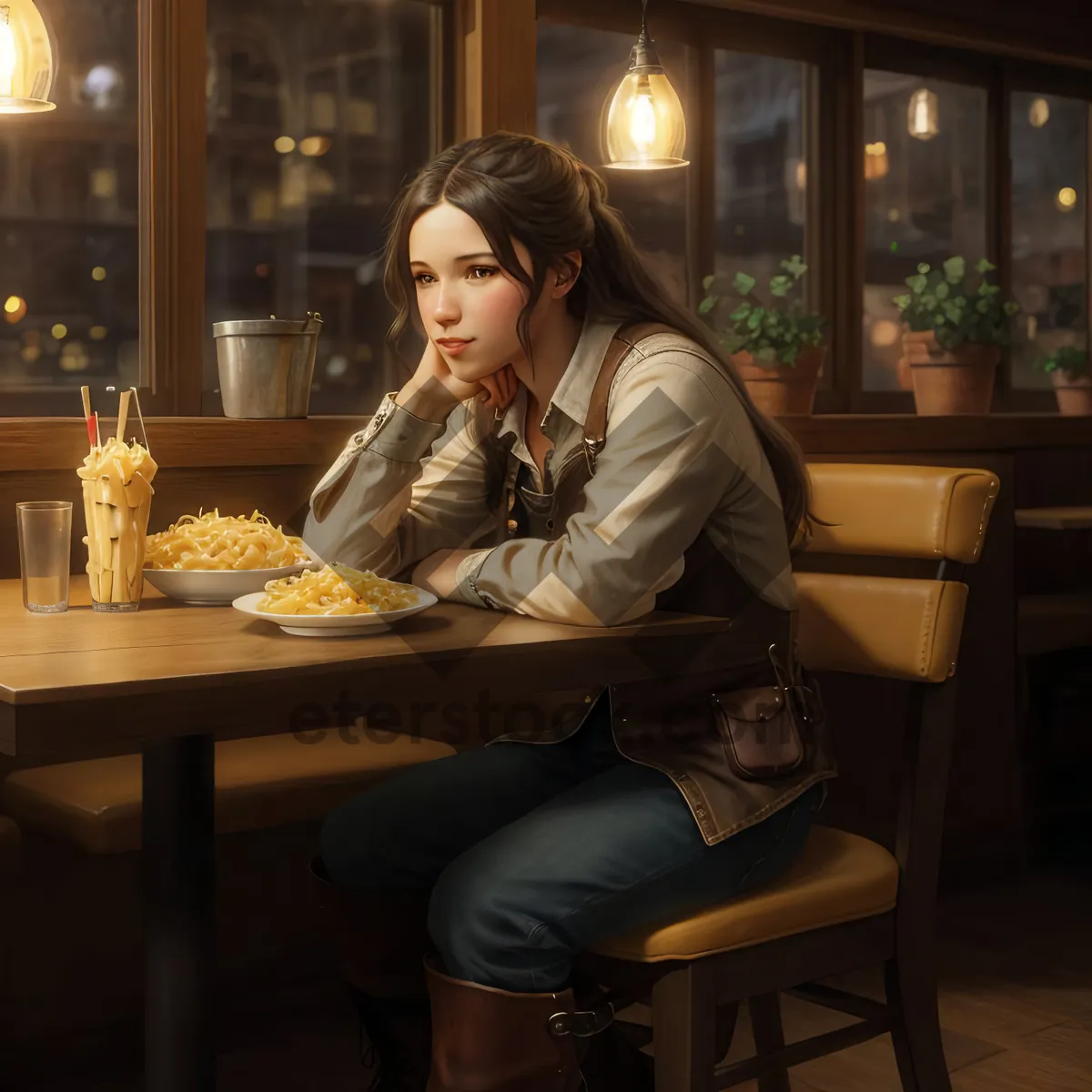 Picture of Happy couple dining at a restaurant table.