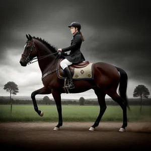 Equestrian Rider with Polo Mallet on Horseback.