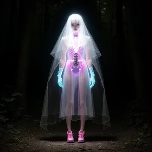 Protective bridal cloak for wedding ceremony lighted by lampshade.