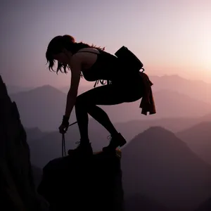 Mountain Cyclist Silhouetted Against Sunset Sky