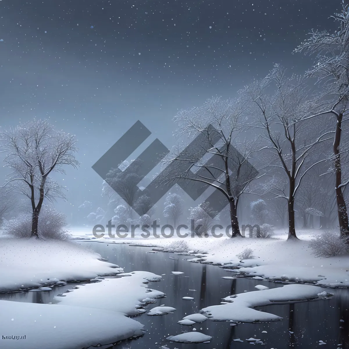 Picture of Frozen Winter Wonderland in Serene Rural Park