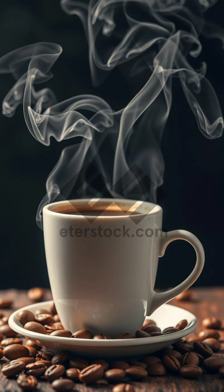 Picture of Dark Hot Coffee Cup on Table Morning Aroma