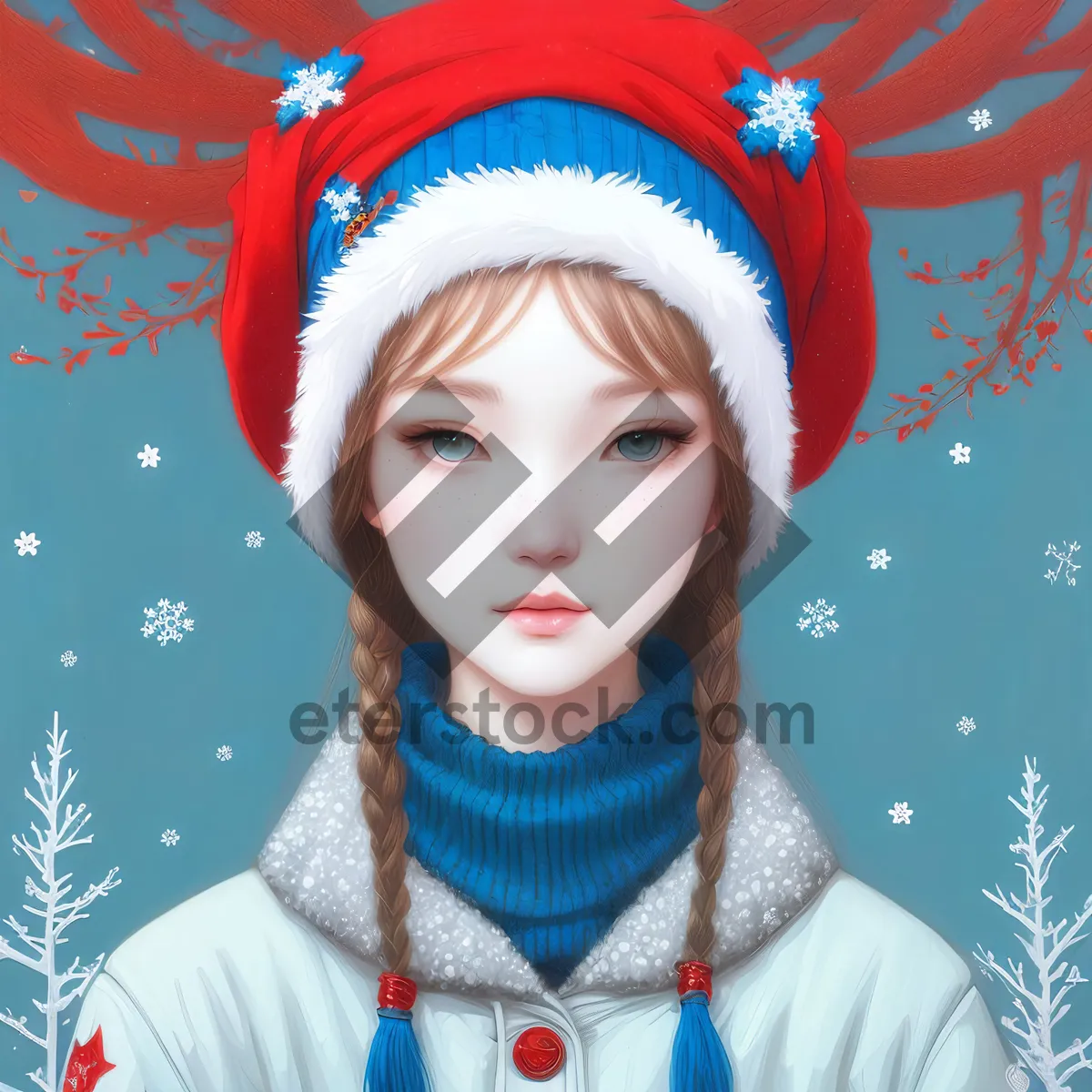 Picture of Cheerful lady in a fashionable winter hat