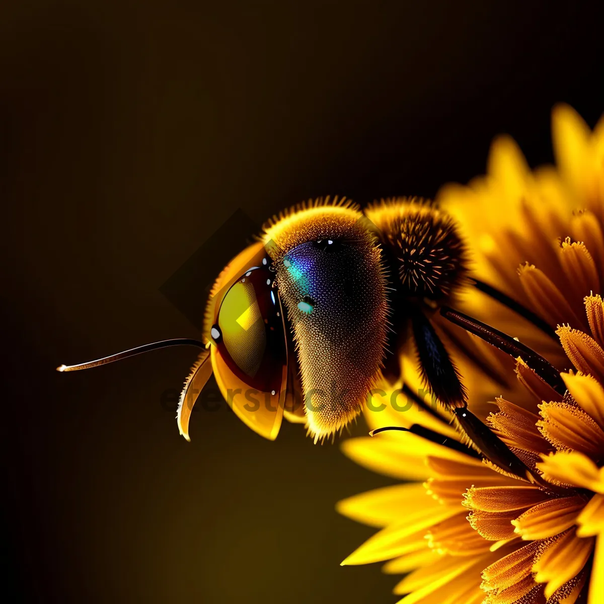 Picture of Sunflower Bloom with Pollen and Insects