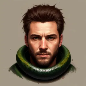 Green Mamba Portrait: Attractive Man with Serpent