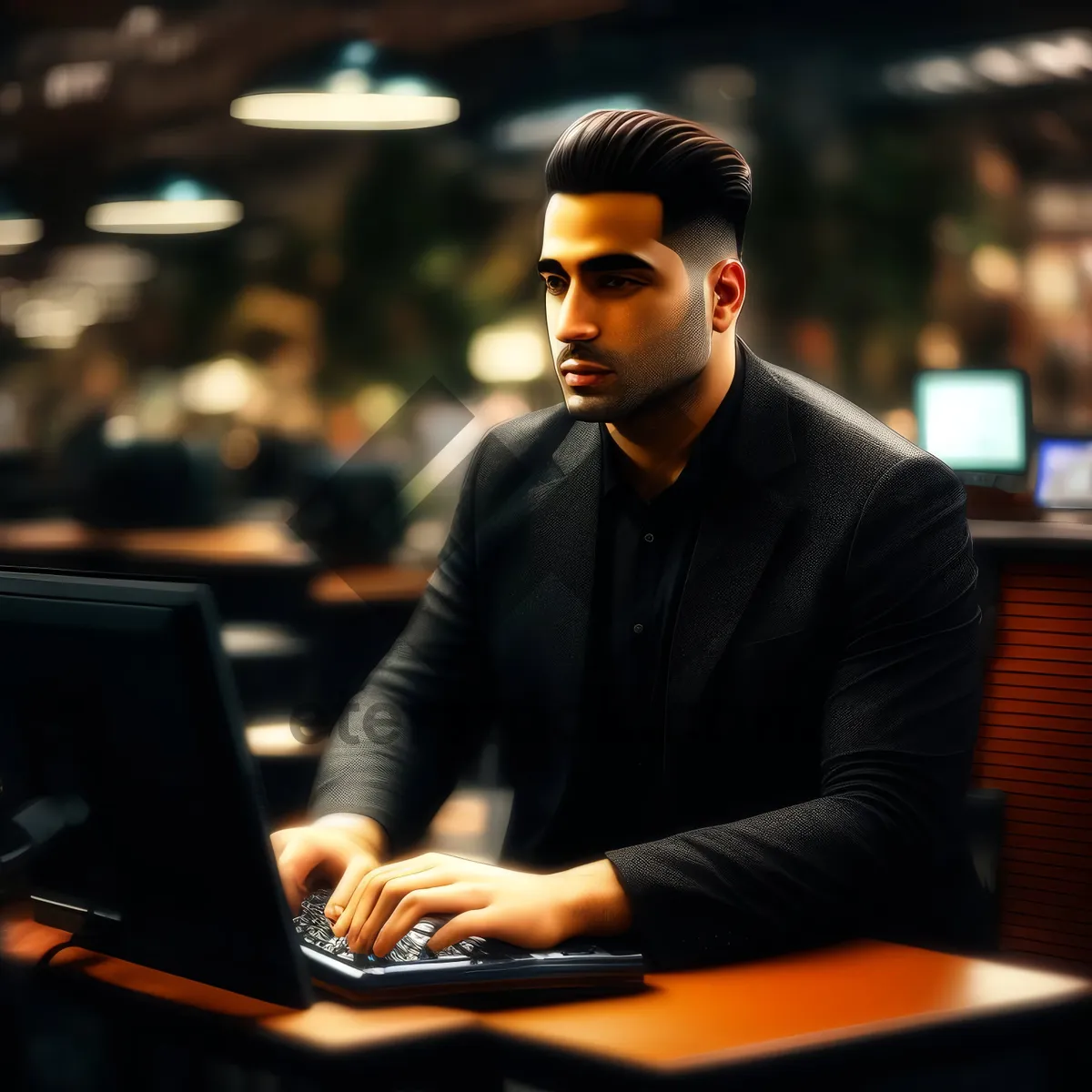 Picture of Smiling DJ Man at Desk with Laptop