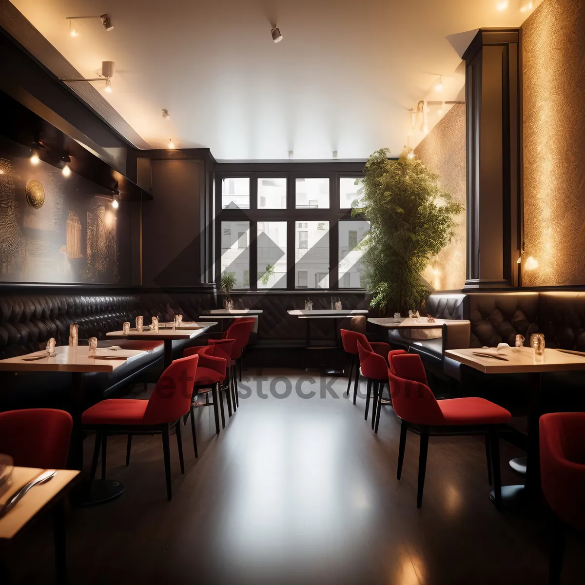Picture of Modern restaurant interior with luxury furniture and light
