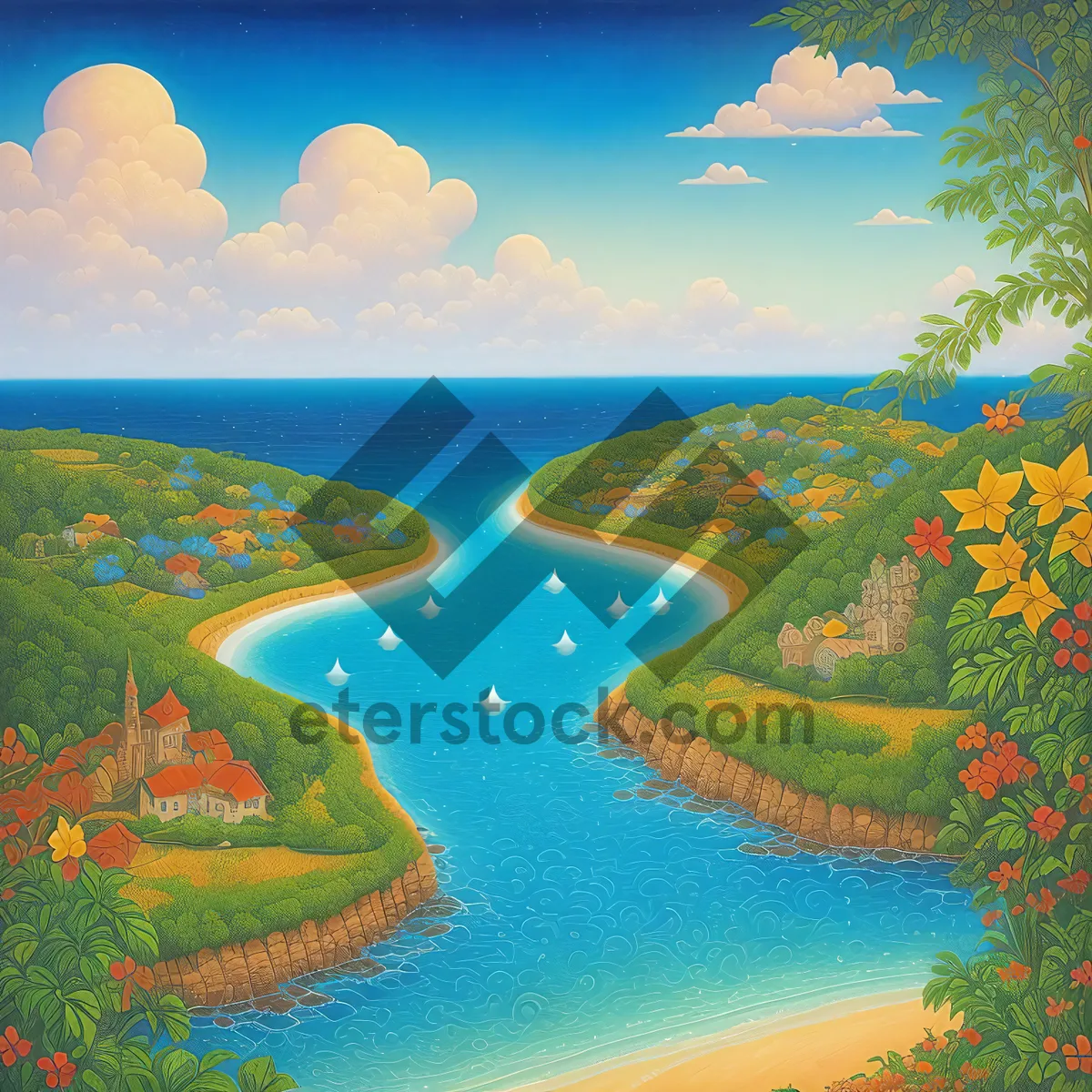 Picture of Sunset Horizon over Turquoise Waters: Tropical Beach Paradise