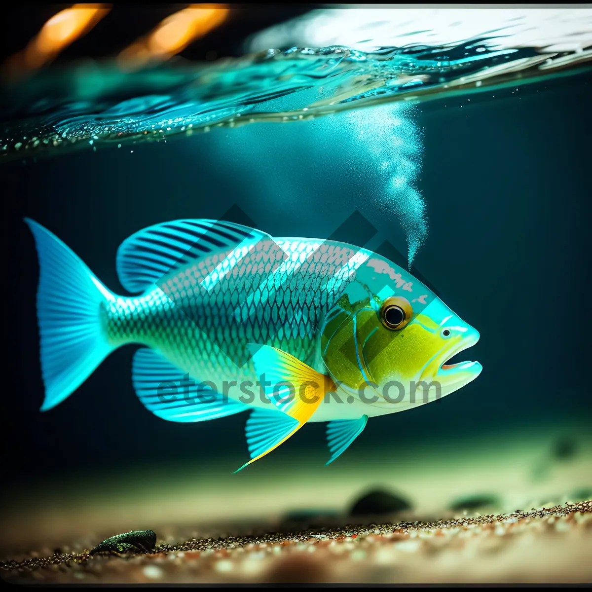 Picture of Colorful Tropical Fish Swimming in Aquarium Reef