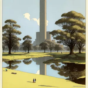 City Oasis: Majestic Obelisk and Fountain Amidst Architectural Charm