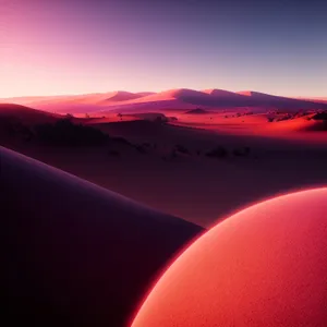 Golden Horizon: Scenic Sunset Over Desert Dunes