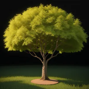 Acacia tree under blue summer sky in lush landscape