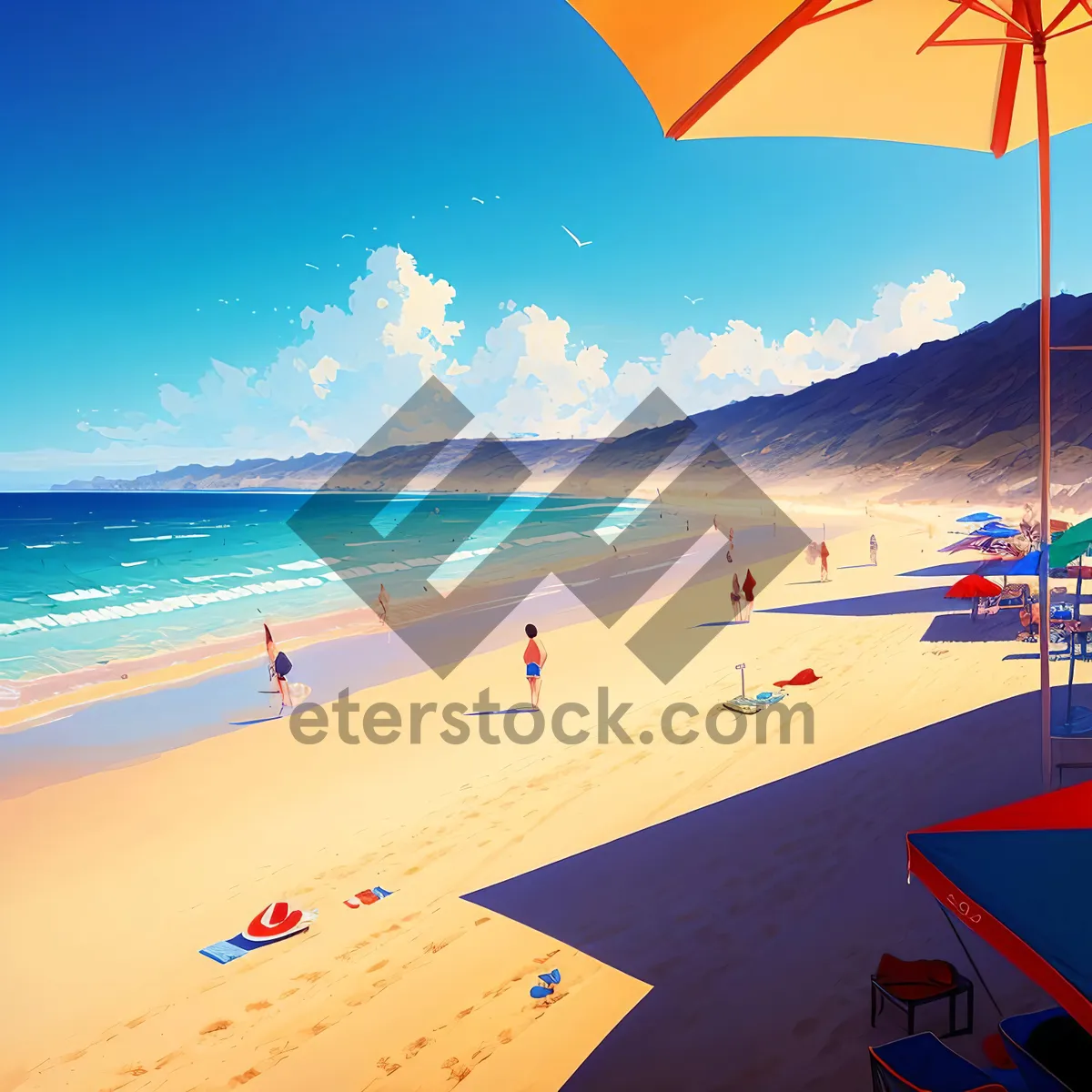 Picture of Sunny Shoreline with Serene Waves and Palm Trees