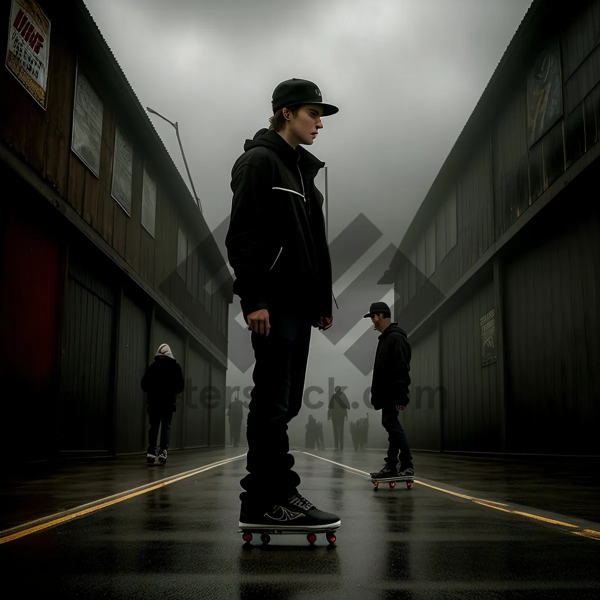 Picture of Skateboarding Businessman Riding Wheeled Board